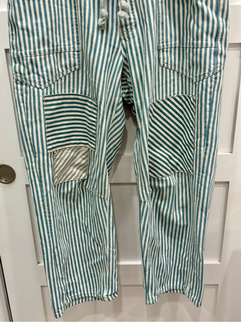 We The Free Moxie Railroad Low Slung Blue & White Striped Wide-Leg Jeans - Picture 3 of 6